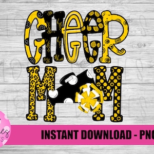 Cheer mom Png - Cheerleader Sublimation File - Black and Gold - Instant download - Digital Download