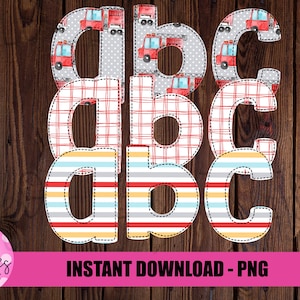 Boys Faux Applique Alphabet - Firetruck Alpha Pack - Alphabet Clipart - Instant Download - Boy Alpha Pack