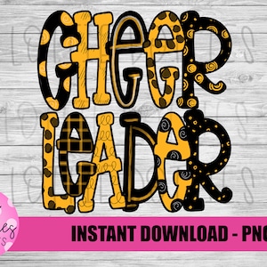 Cheerleader Png - Cheerleader Sublimation File - Black and Gold - Instant download - Digital Download
