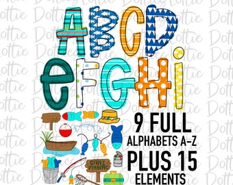 Fishing Alphabet - Alpha Pack - Alphabet Clipart - Instant Download