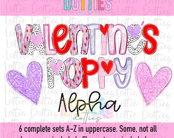 Valentine&#39;s Day Poppy Alpha - Valentine&#39;s Alphabet Clipart - Instant Download- Valentine alpha