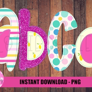 Lemon Faux Applique Alphabet - Girls Alpha Pack - Alphabet Clipart - Instant Download - Rainbow