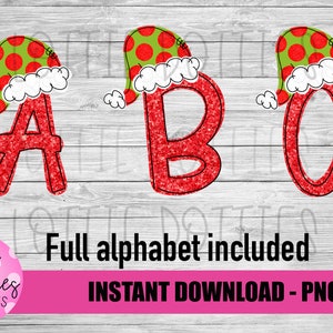 Christmas Santa Hat Alpha Pack - Christmas Png - Christmas Alphabet - Christmas alpha pack - Digital Download