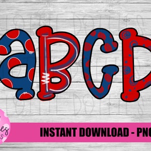 Handlettered Red and Navy Alphabet - Alpha Pack - Alphabet Clipart - Instant Download