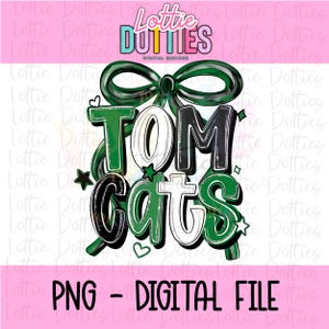 Tomcats PNG - Green and Black Tomcats Bow Design -Coquette Mascot - Digital Download