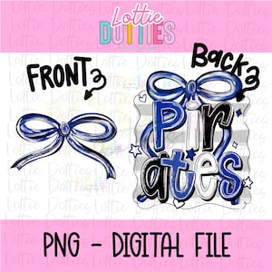 Pirates Png - Royal and black Digital Designs - Mascot Team Design - Pirates Bow Design - Coquette mascot