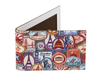 Recycled Leather Travel Card Holder: Famous Landmark Print Oyster Card Bus Pass Travelcard Wallet