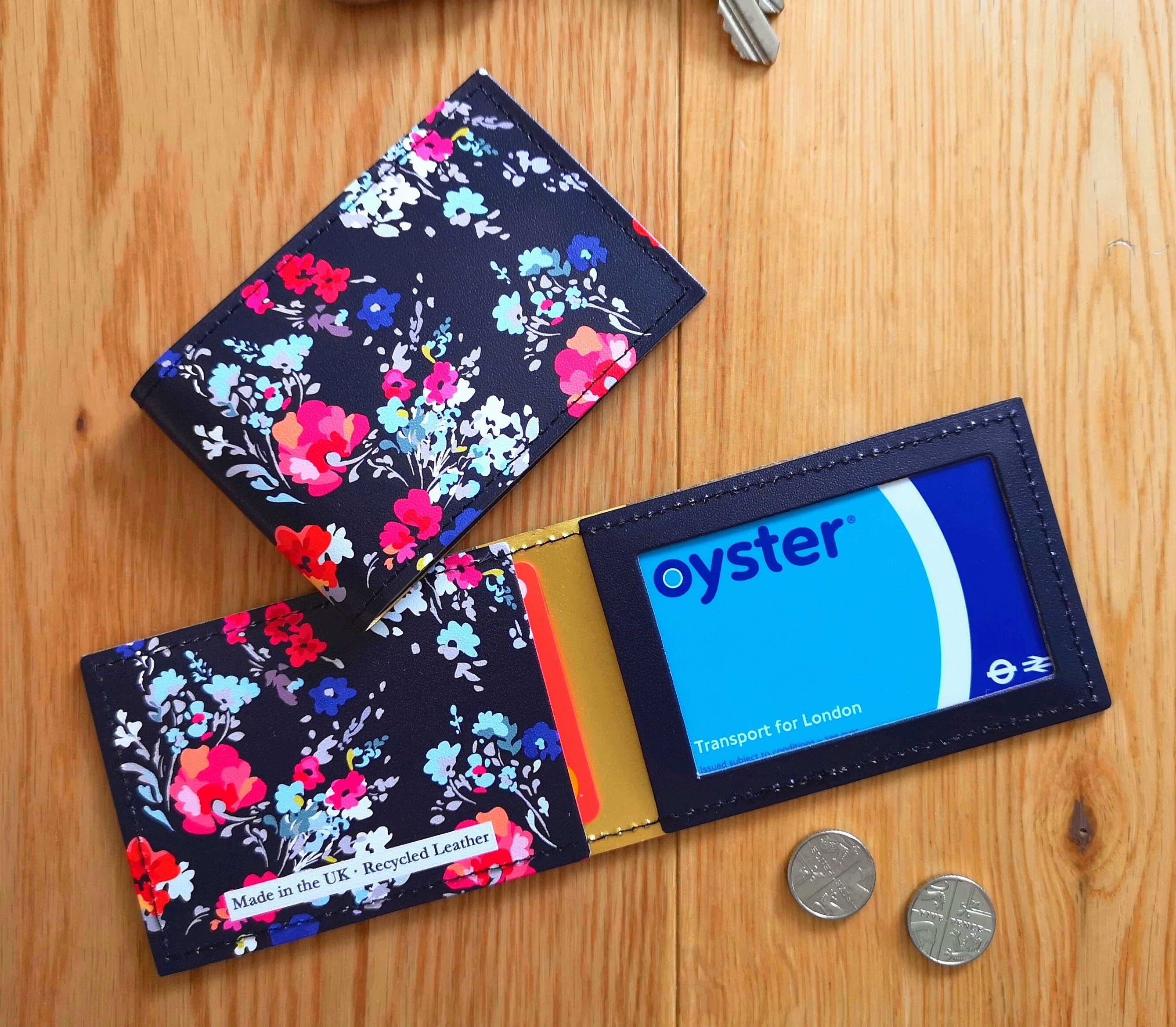 Recycled Leather Travel Card Holder, Floral Oyster Card Holder, Bus Pass Holder, Travel Pass