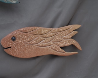 Carved fish wood art wood fish art whimsical fish handcrafted wall decor