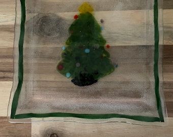Christmas home decor, fused glass holiday plates, collectable home decore