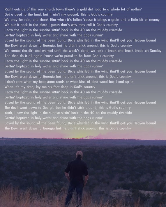 Gods Country Blake Shelton Inspired Song Lyric Art Print Etsy