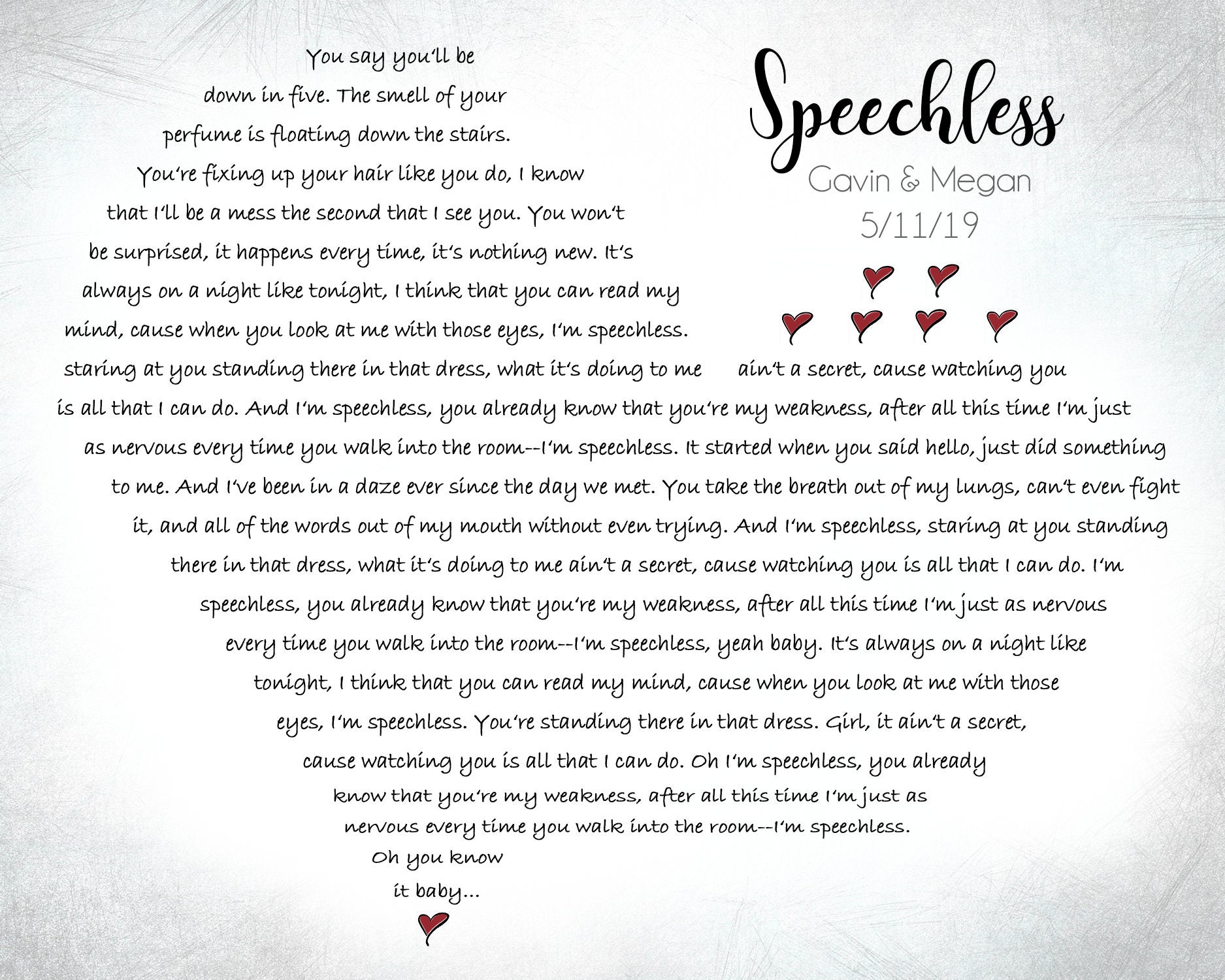 Speechless Dan + Shay Inspired Lyric Art Print, Custom, Song Lyrics Poster,...