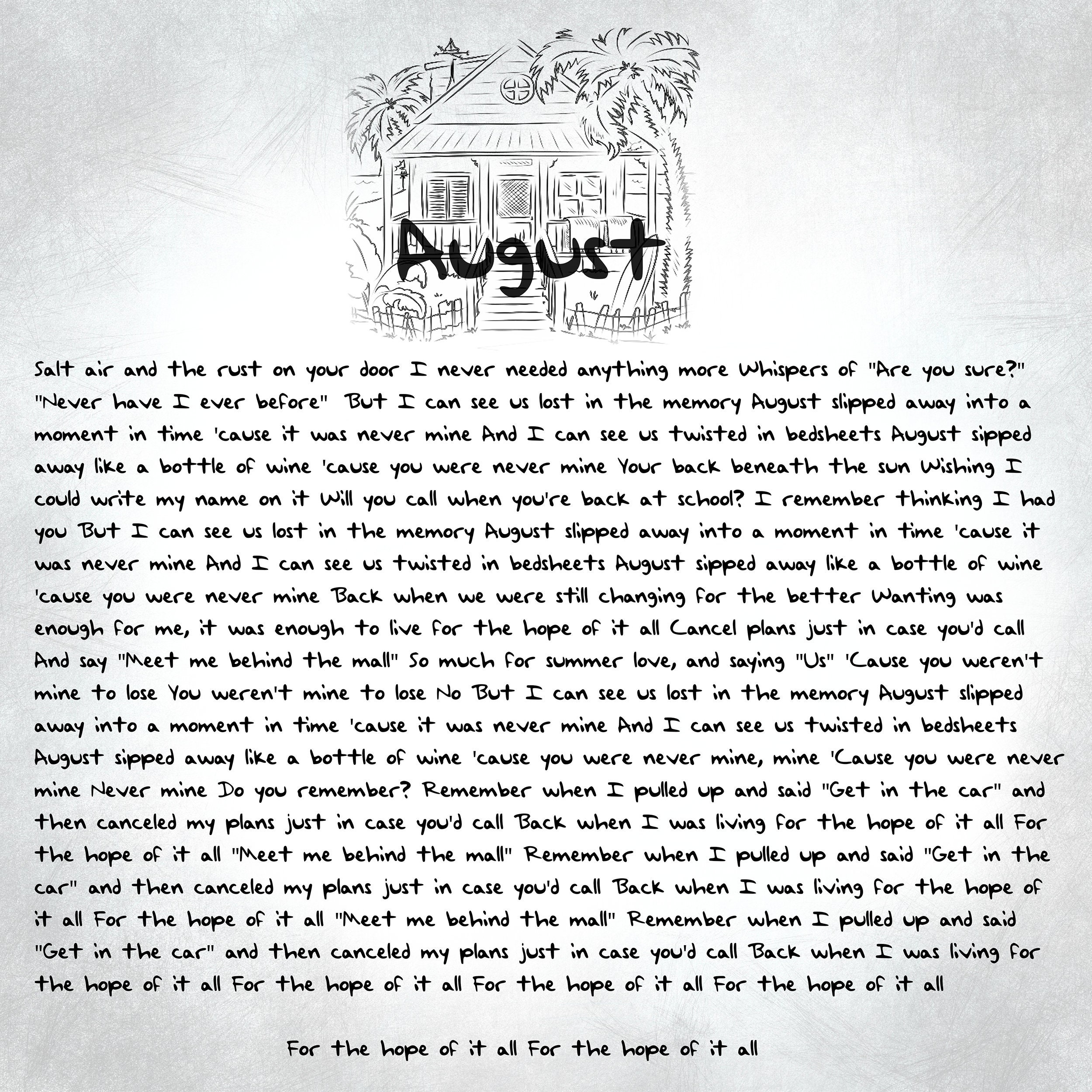 Taylor lyrics august swift meXILEow —