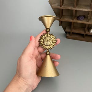 Celestial sun face candle holder vintage 6“ - Sun candlestick - 90s celestial decor