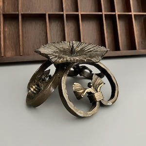 Bronze Ritual Candle Holder – Hexagon Top with Victorian Bow - Altar Witchcraft Spiritual Decor