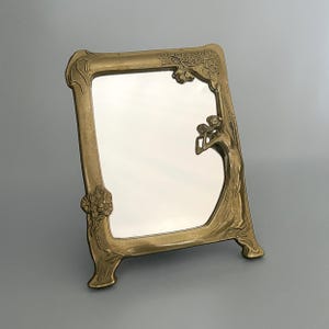 Art Nouveau Lady Mirror - Make up table mirror in brass frame - Vintage cosmetic mirror - Table mirror - 6.7”x5.1”