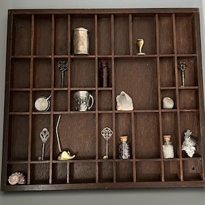 Setzkasten Holz Vintage 41 Fächer Kuriositäten Holzdisplay Organizer Dunkel Braun Wandregal Wandvitrine 51 cm x 46 cm Ohne Dekor