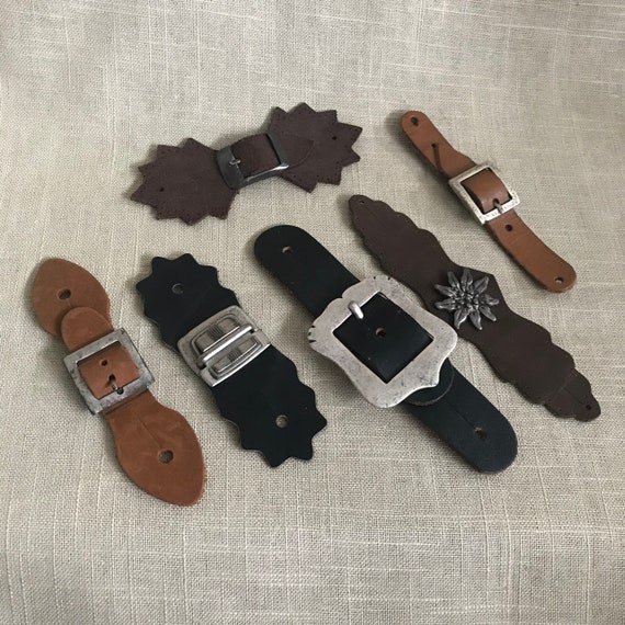 Set of 6 vintage Bavarian belt buckles, Leather an