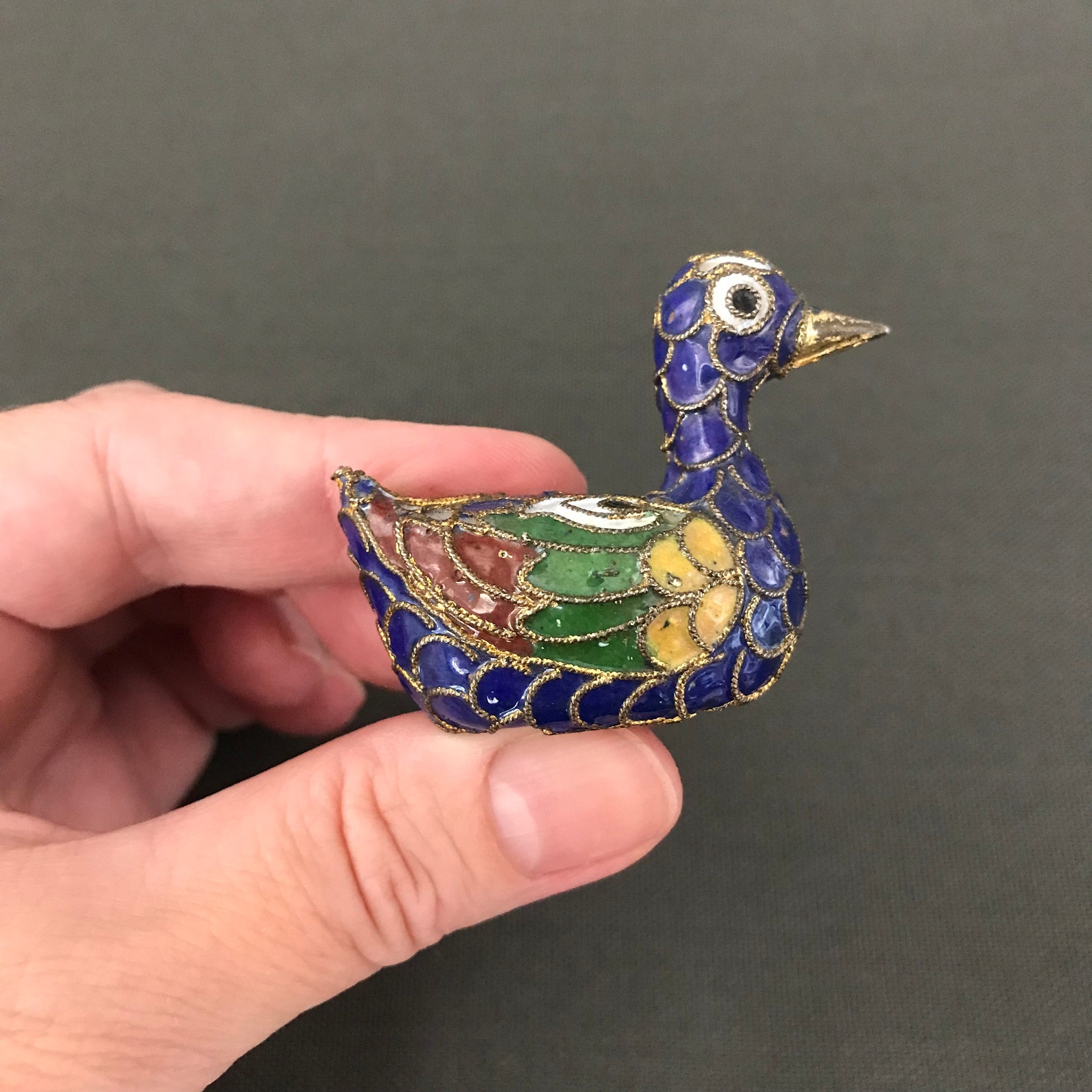 Vintage cloisonné Duck figurine Cloisonné animals Small Etsy