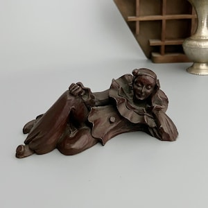 Art Deco Clown Pierrot Figurine Dark Brown - Vintage Collectible German Figurine marked Deutsche Handarbeit - Whimsical Decor