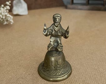 Vintage Brass Bell with Figure – Small Ritual Bell – Altar Decor
