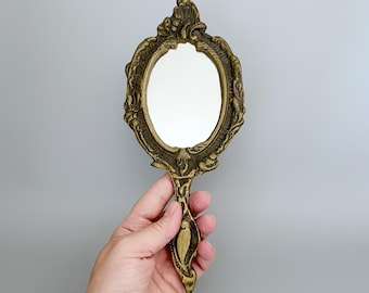Vintage Brass Hand Mirror – Ornate Victorian Style Mirror – Vanity Decor