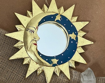 1990s Sun and Moon Mirror: Carved Wooden Celestial Decor - Etsy