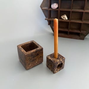 Dark Brown Marble Candle Holder or Incense Holder -   Altar Ritual Candlestick - Small Square Candleholder - Altar Decor - Witchcraft