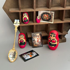 Vintage Soviet Folk Art Assemblage Set – Matryoshka Dolls, Moscow Spoon and USSR Ephemera