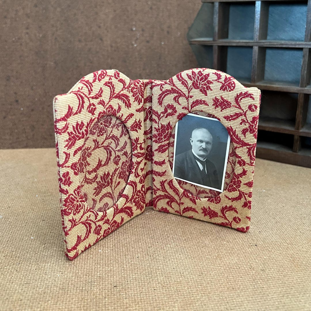 Small Vintage Folding Frame With Fabric – Double Photo Frame With ...