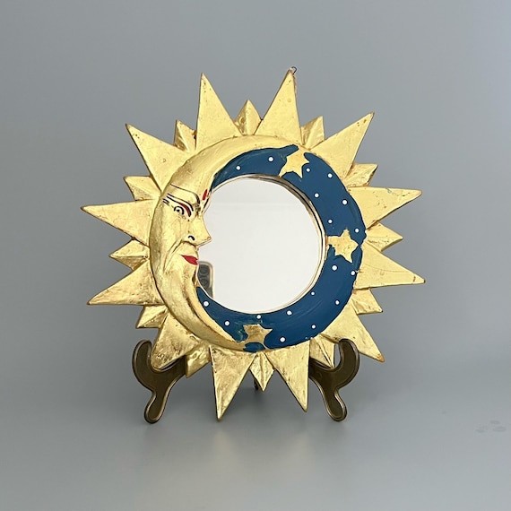 Celestial Wall Mirror – Vintage Sun Moon Mirror – Whimsigoth  Vintage Celestial Moon Mirror main image 0