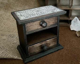 Small Wooden Cabinet with Drawers - Mini Drawer Chest - Dark Academia - Vintage