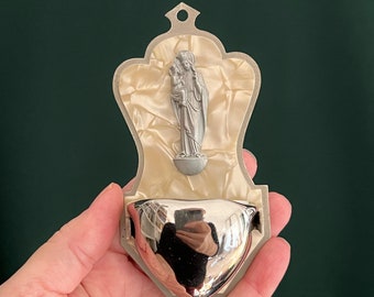 Holy water font for wall - Virgin Mary with baby Jesus vintage marked Germany 5792 wall hanging holy water container