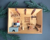 German shadow box wooden diorama, Kitchen diorama, Diorama roombox, Bavarian vintage