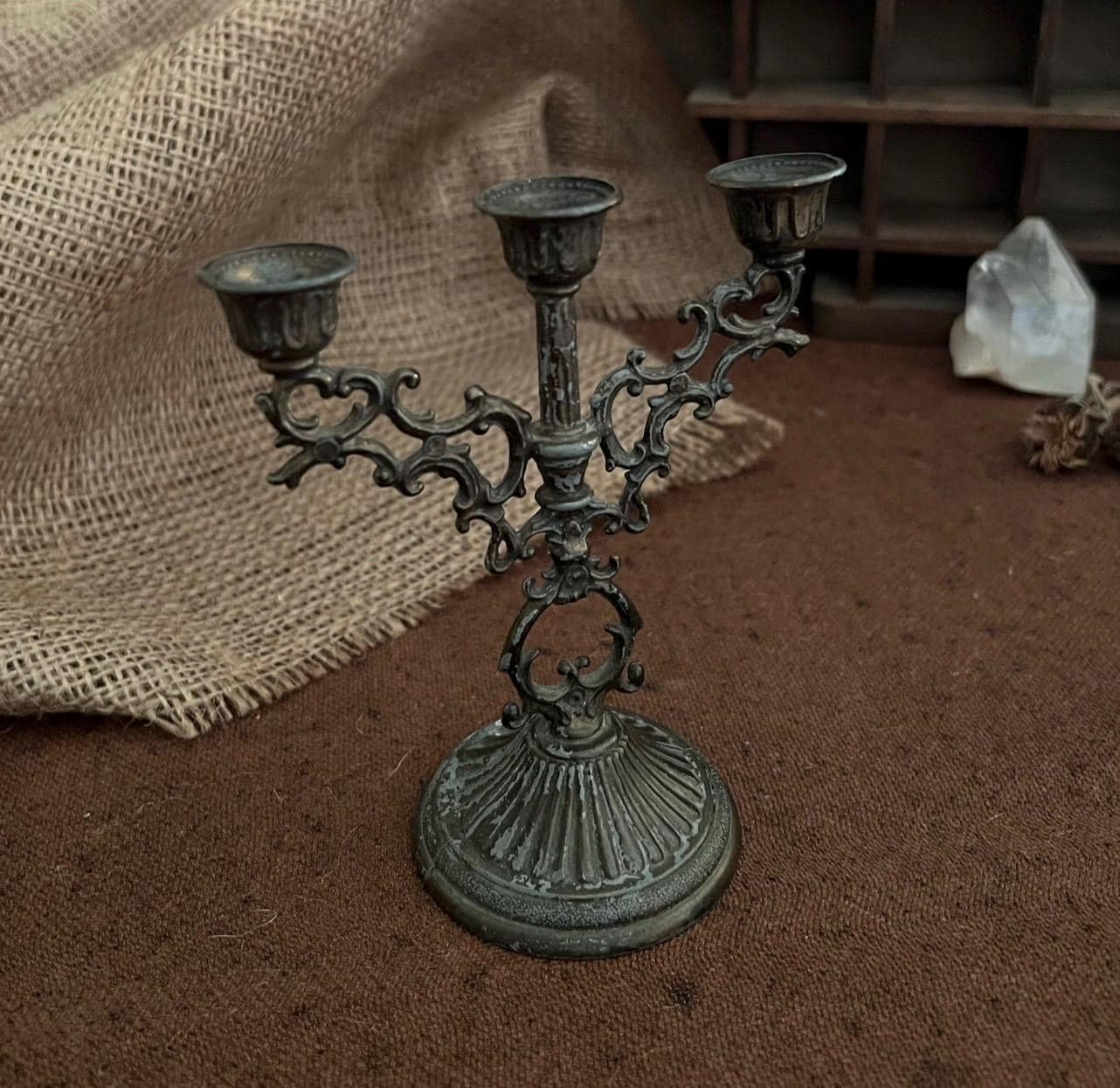 アンティーク バカラ ブジョワール 燭台 セット Baroque Gothic Triple Candle Holder Vintage - Brass Candelabra for