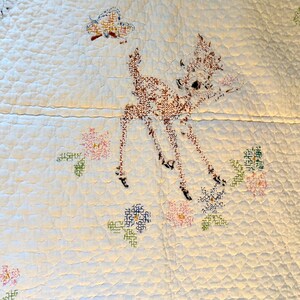 Vtg Disney Bambi And Friends Cross Stitch Lightweight Blanket COMPLETED Paragon image 17