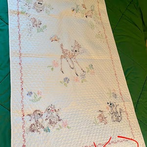 Vtg Disney Bambi And Friends Cross Stitch Lightweight Blanket COMPLETED Paragon image 13