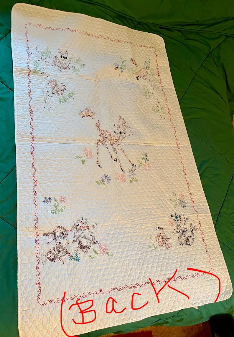 Vtg Disney Bambi And Friends Cross Stitch Lightweight Blanket COMPLETED Paragon image 13