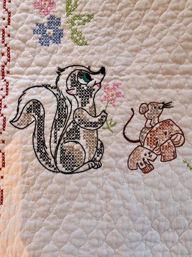 Vtg Disney Bambi And Friends Cross Stitch Lightweight Blanket COMPLETED Paragon image 8