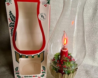 Vtg Beacon Flickering Flame Christmas Lamp 13” Tall Electric Plug In Indoor Use
