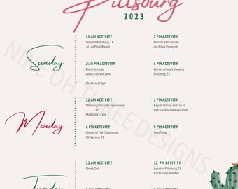 Weekend Getaway Itinerary Template: Editable PDF & Canva (Digital Download