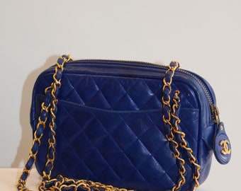 Vintage Chanel Blue Lambskin Camera Bag