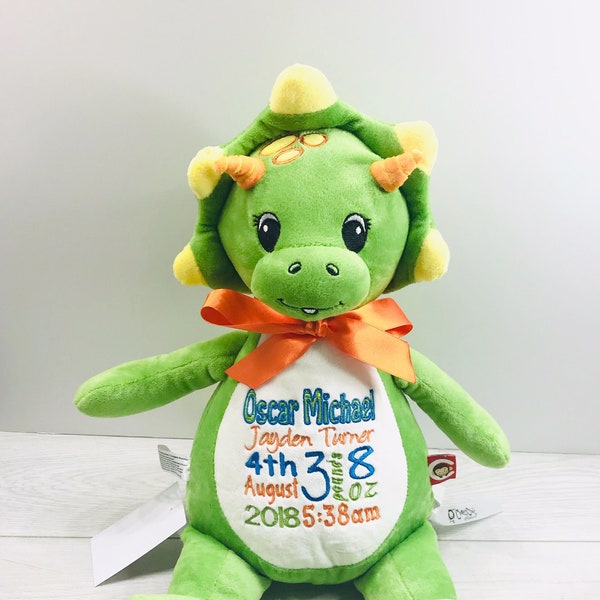 Personalised Embroidered Green or Blue Dinosaur Teddy from Cubbies with Bespoke Message, births, birthday gift, baby, Christening, Monster