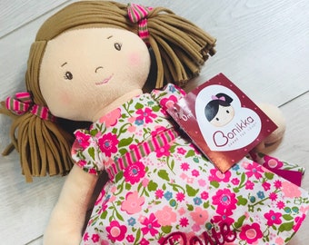 Personalised Katy Imajo Rag Doll with name embroidered