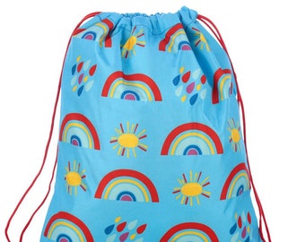 Personalised Rainbow Drawstring Bag for School, Nursery, Kids, Adults, Rucksack, Swim Bag, named, PE Bag