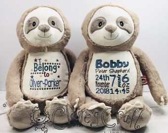 personalised sloth teddy