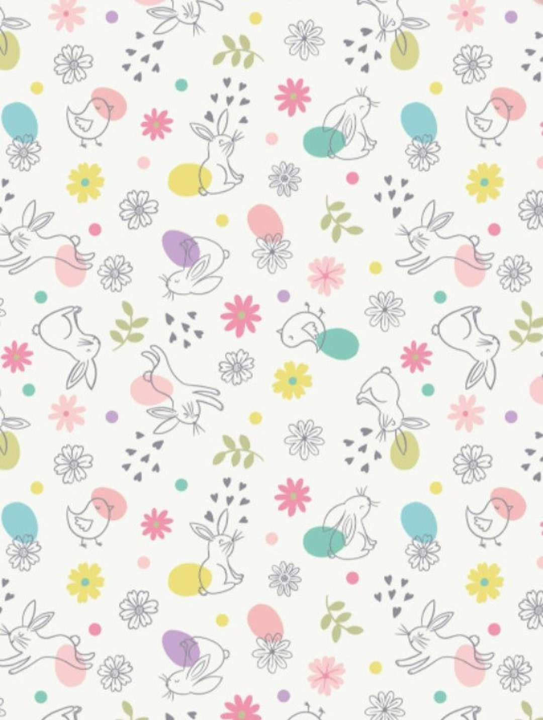 Chicks and Bunnies on Cream 100% Cotton Fabric - Fat Quarter, 1/2 Metre ...