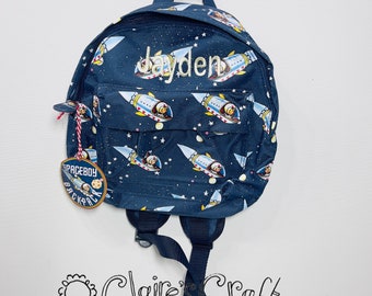 Personalised Space Mini Backpack for children, School Bag, Nursery, Kids, Rucksack, Rucsac, Wipeclean, named, child