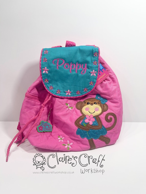 Personalised Girl Monkey Stephen Joseph Quilted Backpack for 