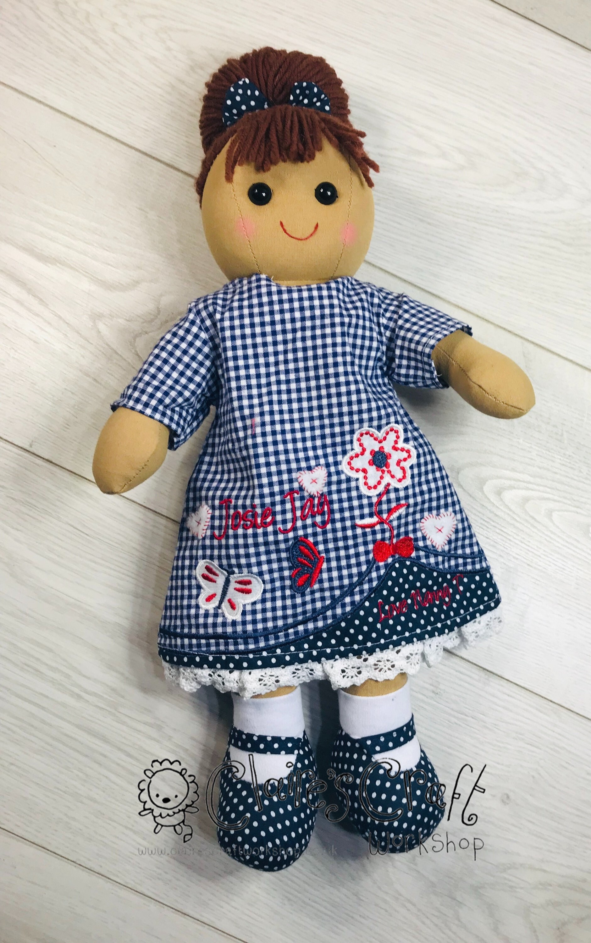 Personalised Embroidered Rag Doll – Nurse Baby Girl Doll, Birthday Christening Gift